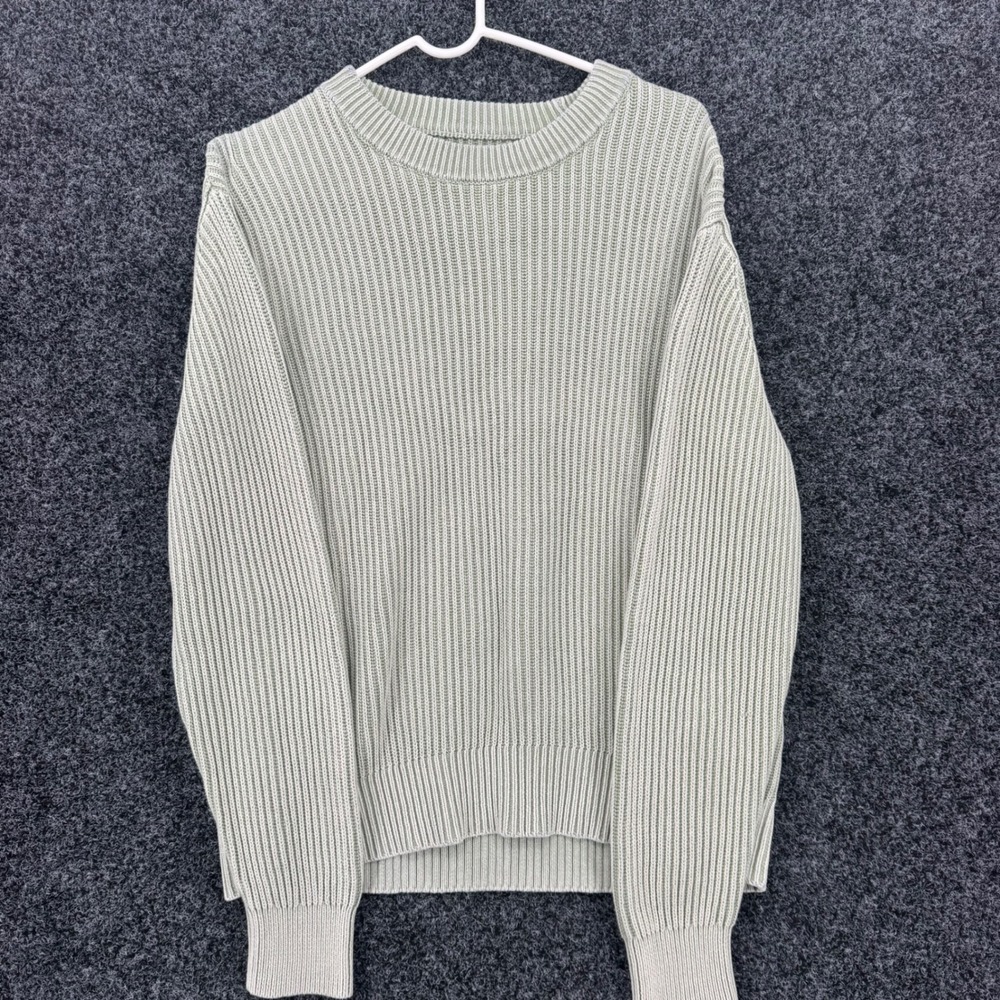 American Eagle Mens Sage Green Shaker Stitch Cotton Crewneck Sweater Size M